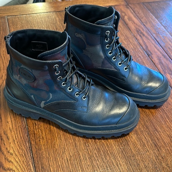 Genuine Dior black leather and canvas coat combat boots size 9.5 - Picture 1 of 10